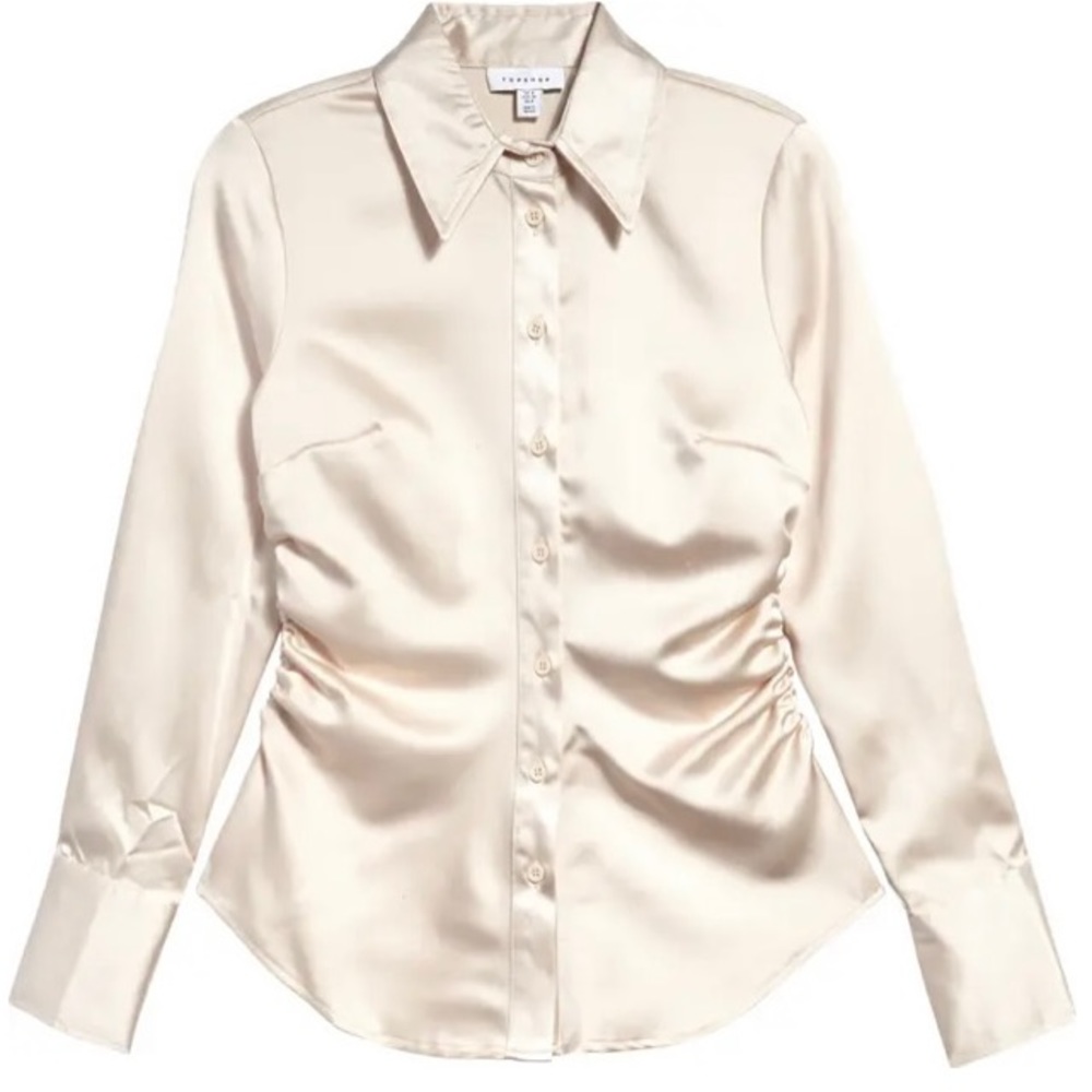 Stunning Ruched Side Slim Fit Satin Button-Up Shirt